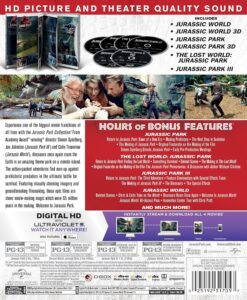 Jurassic Park Collection Blu-ray back cover with disc details